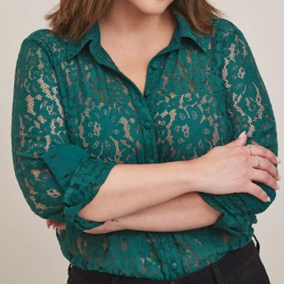 Torrid Lace Madison Button Down Blouse Plus Size 2X Holiday Career Work Office - Picture 1 of 10
